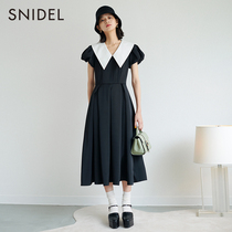 SNIDEL autumn winter 2022 new elegant lady lapel puff sleeves waist pleated dress SWFO224085