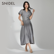 SNIDEL2022 spring summer new elegant temperament V-neck puffed sleeves tie-up waist dress SWFO222041