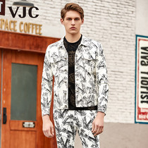 VJC 2021 spring summer mens new short leather coat digital printing three-dimensional slim pop brand men