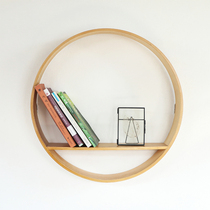New Chinese style solid wood round hanging porch Wall living room wall decoration tea room Zen pendant creative shelf