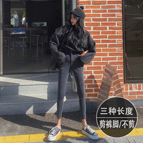 Smoke gray large size jeans womens 2021 spring new high waist thin tight nine-point small feet pencil pants tide