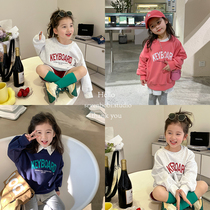 Lacquer Number Scout child Han version loose 100 lap veering 2022 spring dress new girl foreign air pure color letter blouses