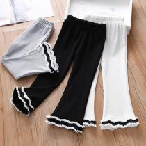 Girls spring pants 2022 New girl lace trumpeter pants baby hit bottom long pants children pants childrens pants