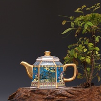  Qianlong year-made enamel color gold six-square handle Pot Kung Fu Tea Pot Antique Porcelain Antique Antique Porcelain