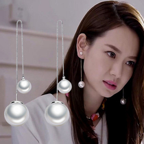 925 silver pin imitation pearl earrings Pearl long earrings earrings earrings female earring pin female earrings face thin Korean version