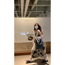 im to homemade ink flower suspender dress womens early autumn inner tie tie irregular stitching haute crunched haute crunch skirt