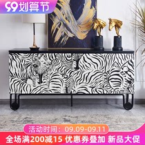 Modern simple light luxury black and white zebra pattern hand painted 1 8 meters porch Cabinet sideboard TV cabinet locker decoration