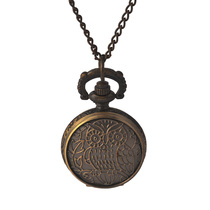New small pocket watch bronze owl creative engraving necklace pocket watch retro nostalgic necklace quartz watch 0