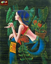 High-quality batik painting Guizhou Miao nationality Batik hand-painted heavy color Batik decorative wall hanging Decoration decoration Green leaves