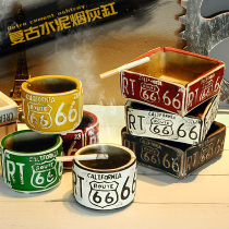 Retro Big Number Cement Tire Ashtrays Living Room Bar Cafe Café Creative Individuality Trendy Decorations Small Pendulum