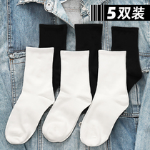 Black socks womens midline socks ins tide spring and autumn summer thin cotton solid color Japanese cute white stockings
