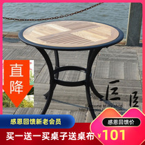 Outdoor solid wood table casual cafe courtyard outdoor bar barbecue iron table table balcony table