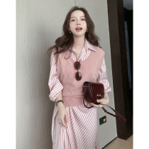 TMH homemade snow-soaked Camellia pink knitted vest womens spring and autumn padded with horse clip