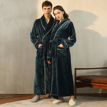 Winter flannel sleepwear woman lengthened section to foot nude couple sleeping robe thickened coral suede mens home conserved big code
