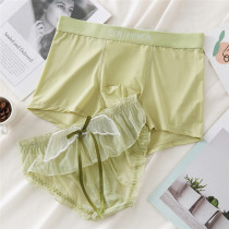 Japanese and pure summer ice silk couple underwear set cotton waist sweet male girlfriend gift hot