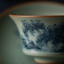 (Famous teacher hand-painted) element Ru kiln Tianqing River bank willow tree tome bowl non-Tianyu Xiaofang kiln