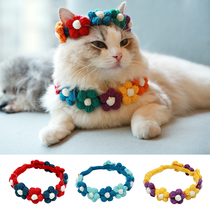 Hand Woven Pet Item Ring Color Small Flowers Crochet Kitten Kitty Bib Dog Scarf Collar neck ring neck ring