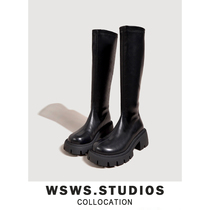 Online no double] thick bottom thick heel elastic thin skinny boots High cylinder long cylinder boot female display slim heightening Temperament Rider Boots