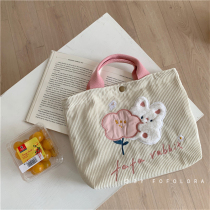 Korea ins mommy bag office worker with lunch bag cute rabbit canvas bag corduroy tote bag