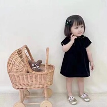 NANI childrens clothing 2021 summer new black velvet dress temperament Heben style embroidered doll collar Princess dress