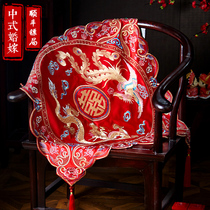Rental (red hijab)Bride embroidered hijab Chinese Hanfu Xiuhe wedding Golden dragon Golden Phoenix embroidery 1P0085