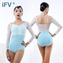 IFV Eve only Latin modern dance clothes national standard womens one-piece long-sleeved halter top class clothes professional practice clothes