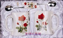 South Korea imported tableware TM wedding gift Red Rose bone porcelain cup square mouth couple to water cup tea cup mug