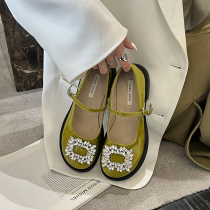 Shoes children 2022 new water drill Mary Jane retro small leather shoes small crowdsourced shoes Baotou Mid-drag outer wearing sandals