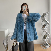 Seiyi big sweater casual lazy loose Rex rabbit hair woven fur coat women thin 2021 new young model