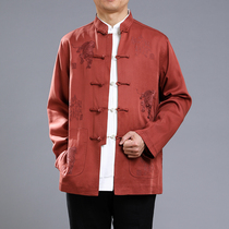 Baifulong high-grade mens Tang spring and autumn coat middle-aged mens embroidered top Father birthday large size Chinese style