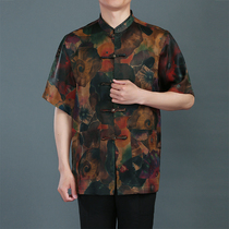 High-grade Xiangyun yarn mens Tang dress short-sleeved top Ethnic style Chinese plate buckle mens summer dress Chinese style Tang dress