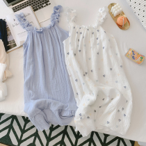 Sweet Pure Desire ~ Ins Wind Pure Color Cotton Yarn Harnesses Sleeping Dresses Donuts Sweet Beauty Relaxation Day Family Conserved Gauze Pajamas