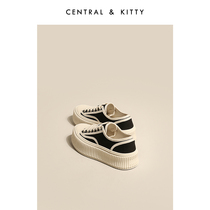 CENTRALKITTY black AND white thick-soled biscuit shoes Canvas shoes white shoes board shoes women spring and autumn and summer increased