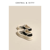 CENTRALKITTY black AND white thick-soled biscuit shoes Canvas shoes white shoes board shoes women spring and autumn and summer increased