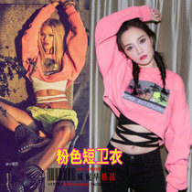 2020 jazz modern dance fashion womens short sweater umbilical ds performance suit Hip-hop hip-hop dance top Pink t-shirt