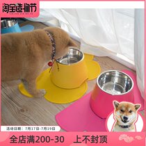 super super flat pet bowl high foot dog bowl Stainless steel dog dining table Shiba Inu food bowl Bi Bear neck protection