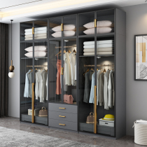  Light luxury glass wardrobe Economic cloakroom household bedroom L-shaped corner net red wardrobe modern simple large wardrobe