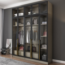 Wardrobe modern simple light luxury glass door economic cloakroom combination cabinet home bedroom Net red corner big wardrobe
