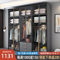 Light luxury glass wardrobe Economic cloakroom household bedroom L-shaped corner net red wardrobe modern simple large wardrobe