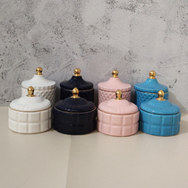 Export gold ceramic pink storage ornament cotton swab jar storage jar can candy jar jewelry storage jar candlestick jar