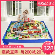 UK Outlet Childrens Electric Small Train Tracks Gaming Table Suit Assembled Puzzle Building Beech Wood Track Toys