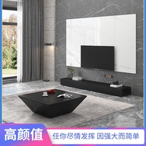 Nordic black ultra-thin extremely narrow floor TV cabinet coffee table combination modern simple small apartment TV cabinet