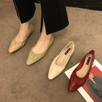 Good to wear without picking up people ~ ITSK single shoe woman flat bottom square head shallow mouth soft leather soft bottom pleated grandma shoes