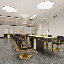 Hair salon special with lamp hair salon haircut mirror glass gravel marble single-sided double four-sided haircut mirror table