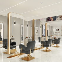 Hair salon special tide double-sided floor mirror stainless steel intelligent lighting clothing store mirror can be customized