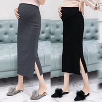 Pregnant womens autumn clothes tide mother fashion split knitted pregnant womens skirt spring and autumn bag hip skirt Autumn and winter warm pregnant women culottes