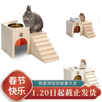 Japan Marca MARUKAN Rabbit Golden Bear Hamster Bear Rat Guinea Pig Wooden Loft Platform Cabin with Ladder