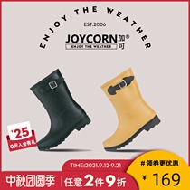 joycorn rain shoes womens middle tube fashion wear plus velvet rain boots adult Rain waterproof non-slip rubber water shoes