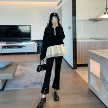 AROOM Pregnancy Maternity Dress Spring New Temperament Fashion Mesh Yarn Splicing External Wearing Loose Collar Casual Blouse Women Tide