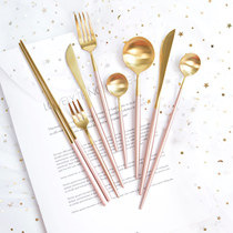 SwanLace girl heart Cherry pollen Golden 304 stainless steel spoon Fork Western food spoon chopsticks knife fork